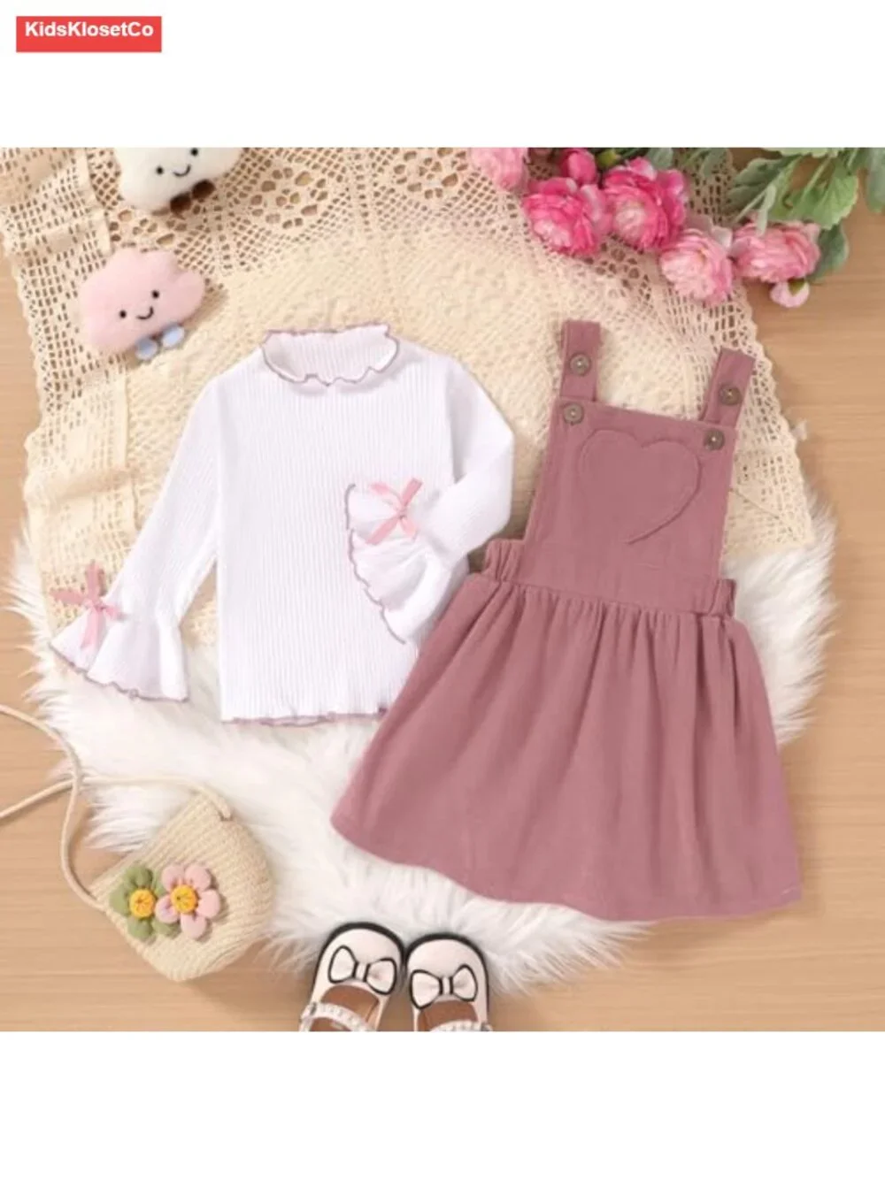 Toddler Girl Fall Overall Dress 2Pcs Corduroy Jumper Outfit